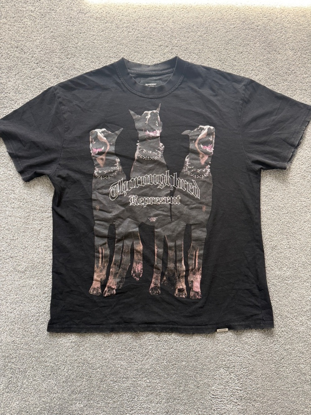 Represent Graphic Black Tee with Three Doberman Dogs